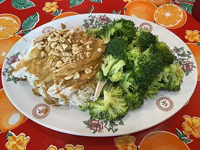 Poulet au citron, riz et brocoli
